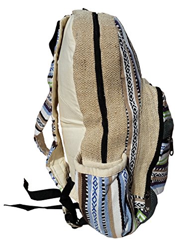 Handgemachter Rucksack   Daypack   Backpack aus nat  rlichem Hanf mit Laptop-Tasche - UNISEX - MADE IN NEPAL  Blue Stripes 