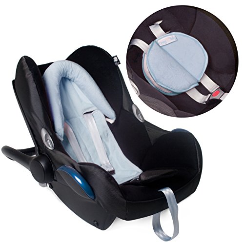 Bambeano® Baby Travel Accessory Bundle - Seat Belt and Pads Head Rest (Blue)