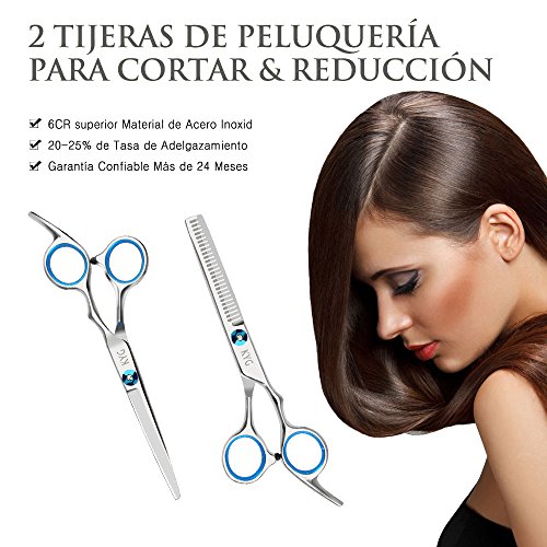 KYG 3er Haarscheren Set Mit 2 Edelstahl Effilierschere Haarschneideschere 1 Kamm Blau - 7