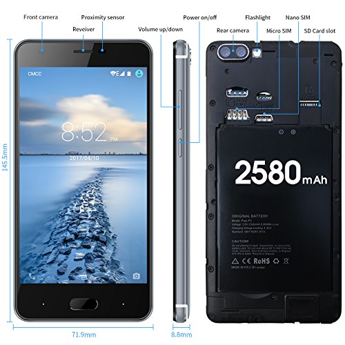 Smartphone ohne Vertrag, DOOGEE X20 Dual SIM Guenstig Handys, 3G Android 7.0 Senioren Smartphones, 5 Zoll HD IPS Display Handy mit MT6580 Prozessor, 1GB RAM + 16GB ROM, 2.0MP + Dual 5.0MP kamera - Sliber