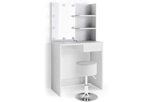 Vicco tavolo da toeletta Dekos, Bianco, 75 cm con illuminazione LED e sgabello