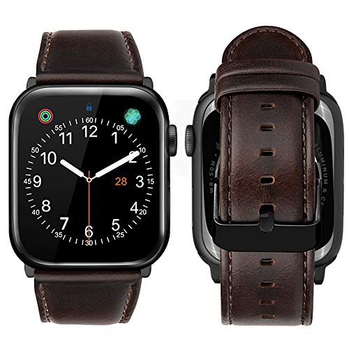 iBazal iWatch Series 4 ストラップ 44mm 42mm 本革ブレスレット バングル バンド交換用シリーズ 4 3 2 1 メンズ レディース スマートウォッチアクセサリー - コーヒーと互換性あり