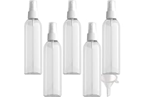 PQPAUTY 5 Piezas Pequeño 200ml Botella de Spray Plástico PET Vacías Transparentes con Bomba en Spray Blanco de Niebla Atomizador para Perfume Viaje Artículos de Agua Cosmético, 1 Pieza Embudo