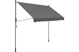 SONGMICS Markiza zaciskowa, 250 x 130 cm, markiza balkonowa z regulacją wysokości, z korbą ręczną, ochrona przed słońcem, na balkon, taras, do ogrodu, antracytowa GSA253G02