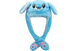 AMERSON Bunny Hat Ear Moving Jumping Rabbit Hat Funny Cute Plush Animal Cap with Paws for Kids Women Girl Party Holiday Birthday Dress up Cosplay Costume Gift