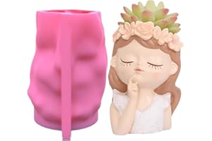 ARSBORUI Blumentopf Beton Gießform Süße Mädchen Gesicht Silikonform DIY Kreative Pflanztopf Epoxidharz Formen Kerze Stifthalter Vase Blumentöpfe Form Mädchen Statue Kunsthandwerk Form (B)