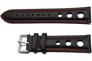 AIMVALUE Czarny skórzany zegarek rajdowy zegarek rajdowy 18mm 20mm 22mm 24mm rocznika wyściełane ażurowe męskie, 20 mm, Skóra