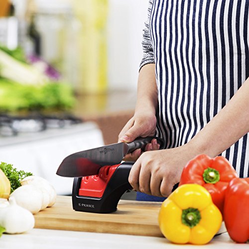 E-PRANCE M5 Messerschärfer Messerschleifer Knife Sharpener mit 3 Stufen, Hochwertig, Schwarz&Rot - 5