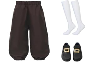 BPURB Traje Colonial para Niño Disfraz de Cosplay de Pirata Medieval para Niños Pantalones de Traje Renacentista (Pantalones con Calcetines Blancos hasta la Rodilla y Hebilla de Zapato Dorada)
