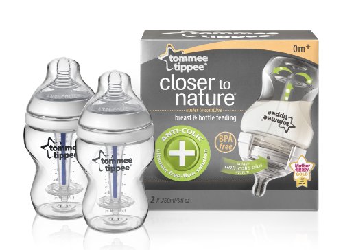 Tommee Tippee Closer to Nature 260 ml/9fl oz Anti-Colic Plus Feeding Bottles (2-pack)