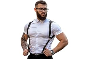 BaronHong PU Leather Renaissance Suspenders,Vintage Men's Back Support Harness,Metal Hooks for Men,Steampunk,Handmade