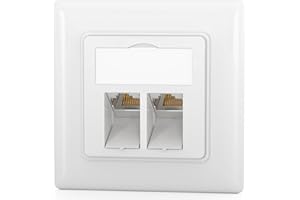 HB-DIGITAL Enchufe de red de 2 puertos CAT 8 con certificado GHMT Keystone máx. 40 GBit/s, enchufe de red RJ45 hembra STP apantallado, caja de datos LAN, color blanco señal