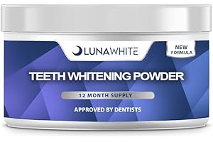 LUNAWHITE Premium Teeth Whitening Powder - 12 Month Supply 50g - Removes Tea, Coffee, Wine, Smoking & Natural Stain Remover - Safe for Enamel - Non Harmful Ingredients - Dentist Approved