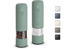 TLYSXPRO Small Electric Salt and Pepper Grinder Set, USB Rechargeable, Automatic Pepper Mill Grinder with Adjustable Coarseness, Electric Salt Shakers, One Hand Operation, Kitchen (2 Packs, Sage)