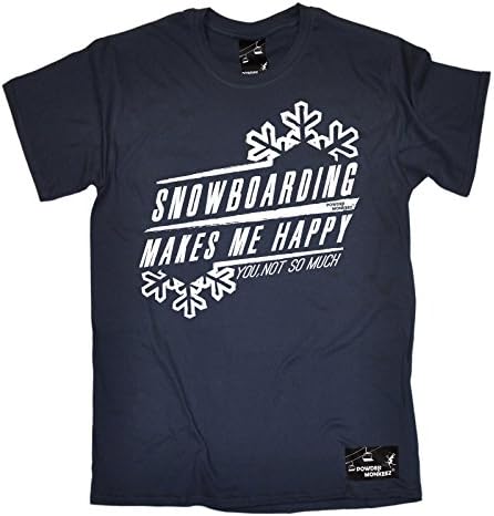 Powder Monkeez Skiing Tee - Pm Snowboarding Makes Me Happy - Winter Snow Sports Funny top Accessories Birthday tee Gift Christmas Novelty for Him Tshirt Clothing T Shirt T-Shirt