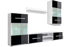 vidaXL Mueble de Salón Armario para TV con Luces LED 5 Piezas Blanco/Negro