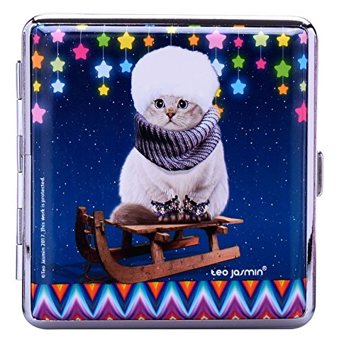 Preisvergleich Produktbild Zigarettenetui, Katze auf Schlitten
