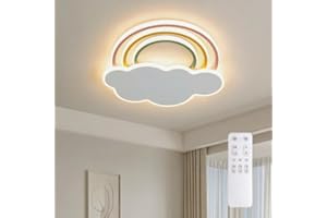 EPOCHGLO Kinder Deckenleuchte LED Regenbogen Wolken Design 40W 3400LM Dimmbar mit Fernbedienung & Wandschalter, Farbtemperatur 3000K-6500K, Nachtlicht, Timer, für Kinderzimmer Schlafzimmer Spielzimmer Ø40cm