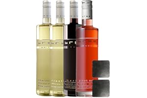UNBEKANNT Bree Wein alle 4 Sorten jeweils 1 Flasche + 2 Schieferuntersetzer quadratisch ca. 9,5 cm