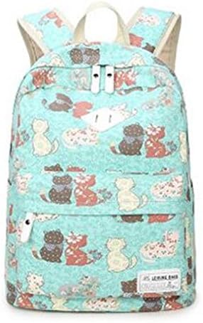 YANFEI Lightweight School Backpacks Printed Cat Casual Daypack for Women's and Girl's School Style Large Capacity Canvas Bookbags Shoulder Backpacks , cyan kitten