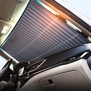 KIRFIZ Car Windshield Retractable Sun Shade Car Front Window Sunshade Sun Visor Protector Blocks 99% UV Rays and Keeps Your Vehicle Cool(Fixing by Suction Cups)