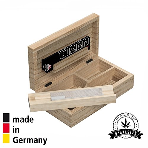 Rolling-Tray „BAUKASTEN“, Rolling-Box aus Holz, mit Deckel und Magnet Verschluss, inkl. mobiler Drehunterlage | zur sicheren Aufbewahrung von Marijuana/Marihuana/Cannabis, extra groß (15,5x9x5,5 cm) | Gras-Box | Joint-Box | Tabak-Box - 4