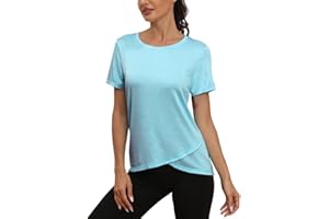 Jlowesun Women's Gym Yoga Tops, Short Sleeve Running Workout Sprots T-Shirt for Women UK Loose Fit,Quick Dry Fitness Activewear Athletic for Ladies Gym Exercise