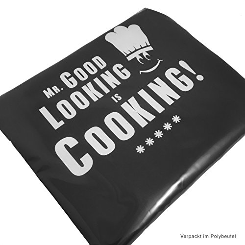 Mr. Good Looking is Cooking – Kochschürze, Grillschürze, Latzschürze mit verstellbarem Nackenband und Seitentasche - 5
