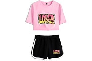 LKY STAR Women Girls T-shirts and Shorts Set Hazbin Hotel Merch Charlie Morningstar Vaggie Casual Crop Top and Shorts Summer Streetwear 2pcs