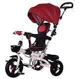 ☂Frame Marco plegable: diseñado para padres y abuelos ocupados, este cochecito para niños ofrece un diseño de pliegue con una sola mano que se bloquea para un almacenamiento rápido en segundos. silla de seguridad, dos frenos de estacionamiento en las ruedas traseras le dan al niño la libertad de conducir mientras los padres controlan la seguridad de los triciclos para bebés
