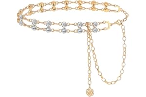 TTPSRY Waist Chain Belts for Women Girls Rhinestones Metal Body Belly Chain Crystal Belts Adjustable Link Chain Belt Fashion Bling Waist Belt for Dress Pants Coat Jewelry