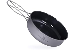 iBasingo Sartén antiadhesivo de titanio Sartén portátil para acampar Tazón de escalada Cocina de filete de huevo frito con mango plegable recubierto de cerámica al aire libre Ti15169BI