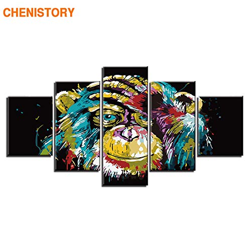 Agreey 5 Panels Farbe Orang-Utan DIY Malen nach Zahlen Tier Acrylfarbe nach Zahlen handbemalt für Inneneinrichtungen @ 30X40_30X60_30X80cm_Framed