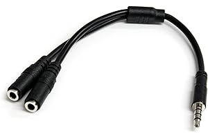 StarTech.com Adapter do zestawu słuchawkowego, rozdzielacz mikrofonu i słuchawek, 3,5 mm, męski Aux na 3,5 mm, żeński kabel audio i mikrofonu Combo Jack Y do laptopa/PC (MUYHSMFF)