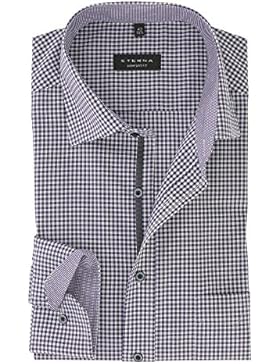 ETERNA Herren Langarmhemd aus 100% Baumwolle Comfort Fit mit Kent Kragen locker geschnitten Popeline Violett Kariert
