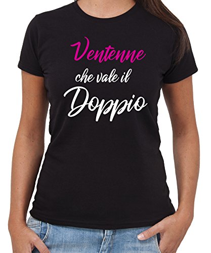 New Indastria T-Shirt Compleanno Auguri 40 Anni VENTENNE Che Vale Il Doppio -Idea Regalo Simpatica - by Donna-M-Nera
