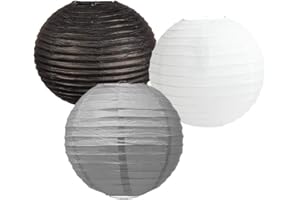 MATISSA Lampions de Décoration Ronds en Papier, Abat-Jour Blanc ou Coloré avec Plusieurs Tailles Disponibles, Lanterne pour Mariage Anniversaire Patio Fête (Gris Noir nuances, 6" (15 cm))