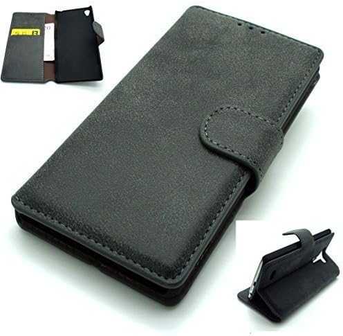 RETRO DISTRESSED SUEDE leather look mobile wallet stand case cover for SONY XPERIA Z3 AND Z3 MINI (Z3, BLACK)