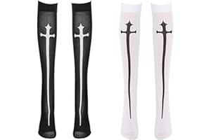 Amosfun 2 Pairs Halloween Knee High Stockings Cosplay Lolita Gothic Socks for Women Halloween Cosplay Party Decorations (White, Black)