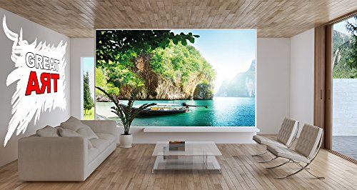 Poster Fischer-Boot in tropischer Bucht Wandbild Dekoration Urlaub Reisen Strand Paradies Bay Natur Insel Meer Travel Beach | Wandposter Fotoposter Wanddeko Wandgestaltung by GREAT ART (140 x 100 cm) - 3