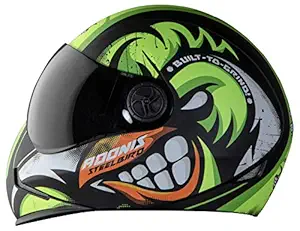 Steelbird Angry Bird 7Wings ABS Material Shell Full Face Graphic Helmet (Large 600 mm, Matt Black/Green Helmet Fitted with Clear Visor and Extra Smoke Visor)