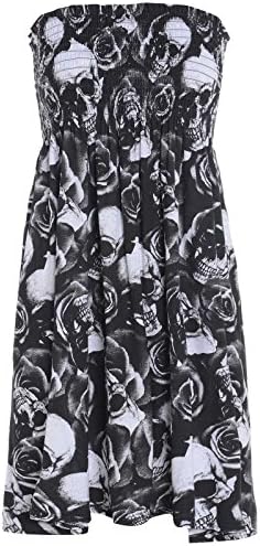 IMAGINARY LADIES WOMENS FLORAL SHEERING BOOBTUBE STRETCH MINI DRESS TOPS PLUS SIZE 8-22[Skull Rose,UK 18-20]