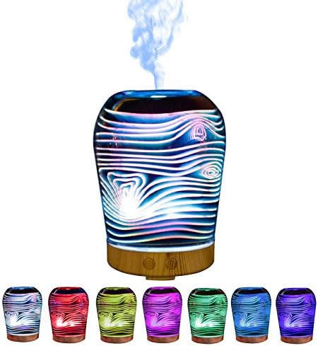Humidifier,3D Colorful Aromatic Night Light Aroma Essential Oil Diffuser 100ml Ultrasonic Mist Humidifier Diffuser with 8 Color LED Lights LED lighting for Indoor Room abajur veilleuse Living Room/office/Bedroom/Christmas Thanksgiving Birthday Valentine's Day Gift for family/friends/Schoolmate, 110*125MM