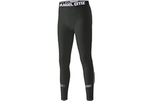 ANGEL CITIZ Boys' Compression Base Layer Youth Sports Quick Dry Pants Workout Running Leggings Thermal Tights