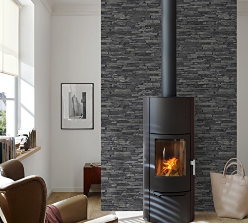 A.S. Création Vliestapete Best of Wood and Stone Tapete in Stein Optik fotorealistische Steintapete Naturstein 10,05 m x 0,53 m grau schwarz Made in Germany 914224 9142-24 - 4