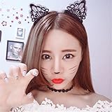 NALATI Damen Haarreif Haarband Schwarz Süße Katzenohren Spitze Sexy Stirnband Cosplay Party Zubehör Wildkatze Ohren Kostüm Haarklemme - 