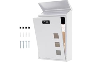 lisetar Boîte aux Lettres Murale en Acier avec Serrure à Combinaison, 3 fenêtres (4 x 4 cm), imperméable, pour la Maison, Le Jardin, 40 x 25 x 10 cm - Blanche