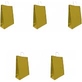 B&uuml;k&uuml;m Saplı Kraft Kağıt Karton Hediyelik &Ccedil;anta Poşet Torba - Altın - 31x41 Cm. - 5 Adetlik 1 Paket