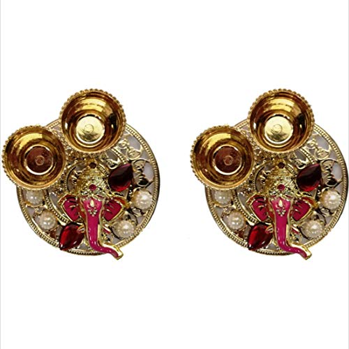 Pooja thali with Kumkum Cum Sindoor Bowl from iHandikart(3.2x3.2 inch) Designer Mlticolor Pooja Thali, Rakhi Pletter,Tilak-Arti Traditional Rakhi Pooja Thali Special for Festive Thali,(Pack of 2)