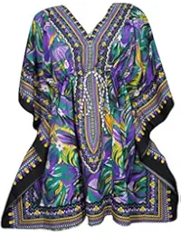 Indiatrendzs Women Short Kaftans Printed Viscose Evening Wear Cover Up Kimono Dress